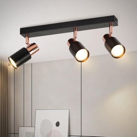 ZMH Plafonnier 3 Spot GU10 - Moderne Noir Rose Or Orientable 355° Lampe de cuisine pour salon couloir - Sans ampoule