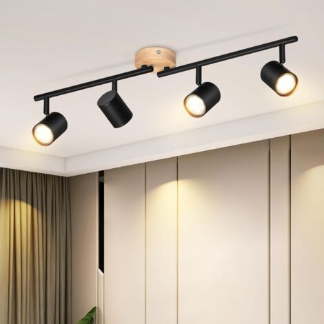 ZMH Plafonnier 4 Spot GU10 - Moderne Bois Noir Orientable 350° Lampe de Salon pour Chambre Couloir Cuisine MAX.25W - Sans ampoule