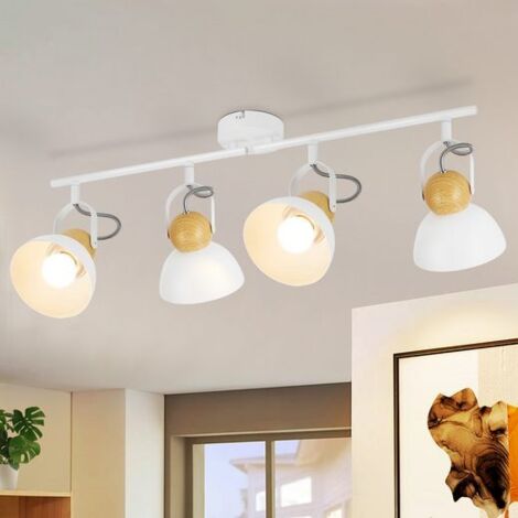 ZMH Plafonnier 4 Spots de Plafond Blanc Vintage - 4 Ampoules Spots de Plafond Rétro E27 Lampe de Cuisine Pivotante à 350° Plafonnier Intérieur Industriel en Métal