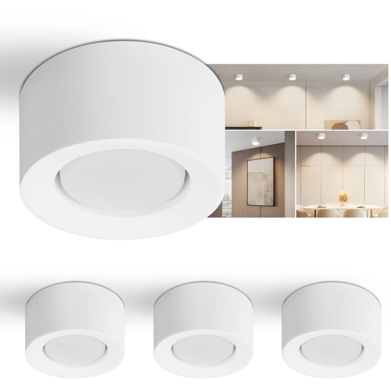 Plafonnier 4ER Applique Montage Spot blanc : Projecteur de montage rond Lampe de plafond Couloir Moderne Spots de plafond GX53 Max.10W pour cuisine