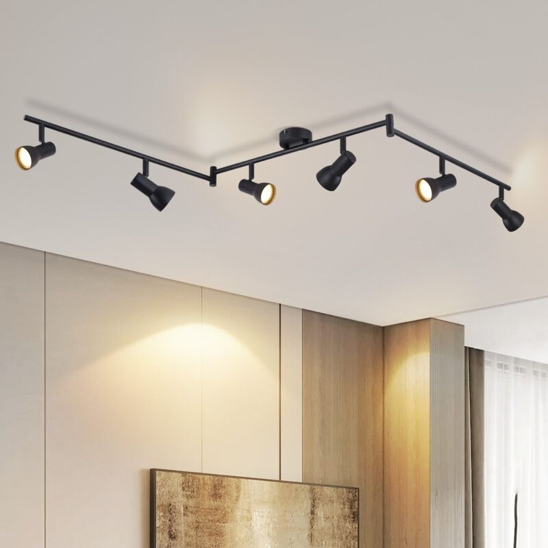 ZMH - Plafonnier 6 Lampes de plafond en forme de flamme - Lampe de plafond noire Design moderne Projecteur intérieur en métal Ampoules de plafond