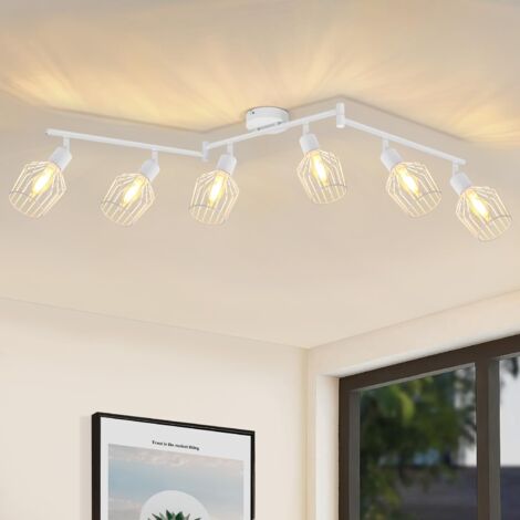 ZMH Plafonnier 6 Spots E14 Blanc Vintage Orientable 350°Spot de plafond pour salon hall chambre cuisine