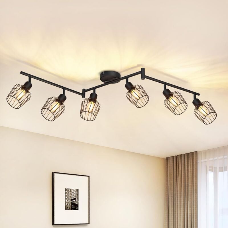 Plafonnier 6 Spots E14 Noir Vintage Orientable 350°Spot de plafond pour salon hall chambre cuisine - ZMH