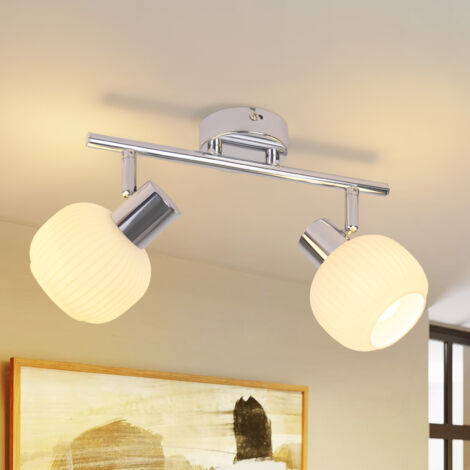 ZMH Plafonnier Blanc Couloir - Plafonnier 2 Ampoules Spot Intérieur Abat-Jour en Verre Vintage Lampe de Couloir Morden E14 Spot pour Chambre Salon (sans Ampoule)