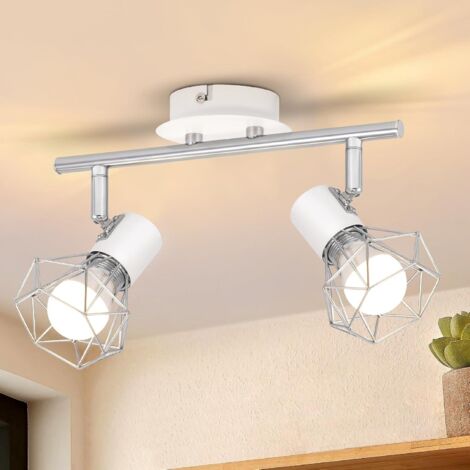ZMH Plafonnier blanc Salon Salle à manger Éclairage rétro Cage spot réglable 2 douilles E14 Rotatif 350° Lampe pivotable 90° Intérieure