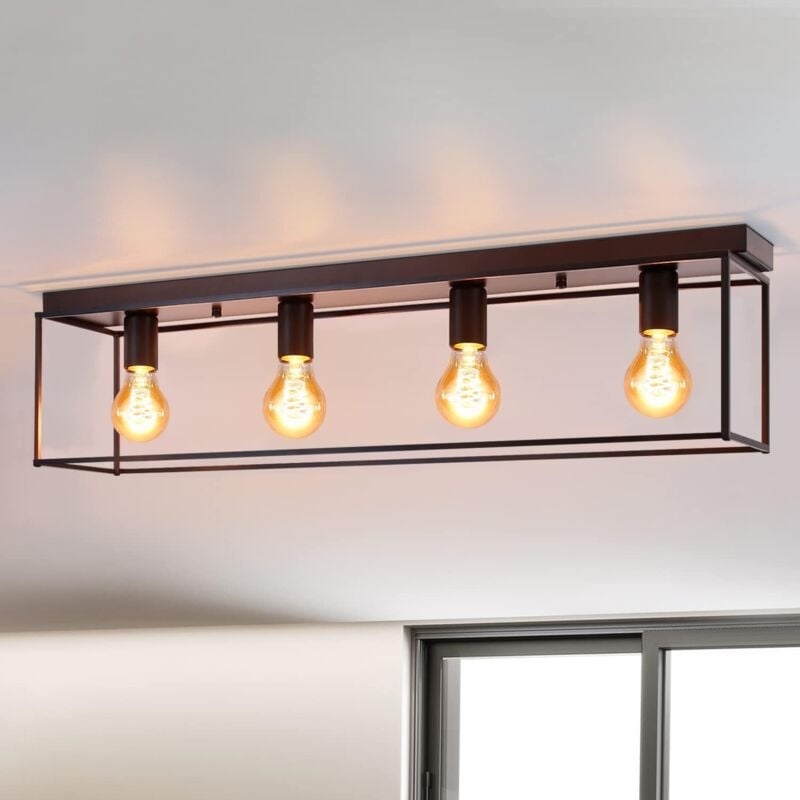 Plafonnier E27 Plafonnier Vintage - Noir industriel Lampe de salon pour chambre à coucher Salon Lampe rétro en métal avec 4 flammes Plafonnier pour
