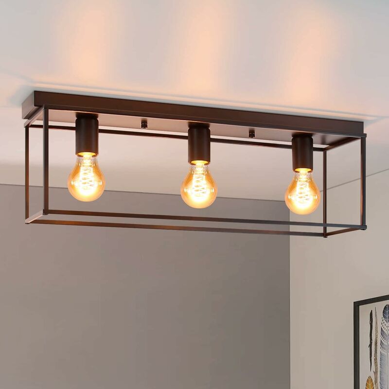 Plafonnier E27 Vintage - Noir industriel Lampe de chambre à coucher pour salon Lampe rétro en métal avec 3 flammes Plafonnier pour couloir - ZMH