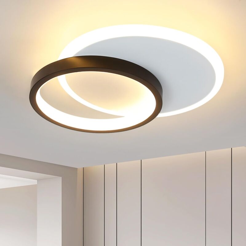 ZMH - Plafonnier led 12W, Moderne Rond Noir et Blanc 3000K Blanc Chaud 24.5cm Lampe de Plafond Acrylique Chambre Salle à manger Cuisine Couloir