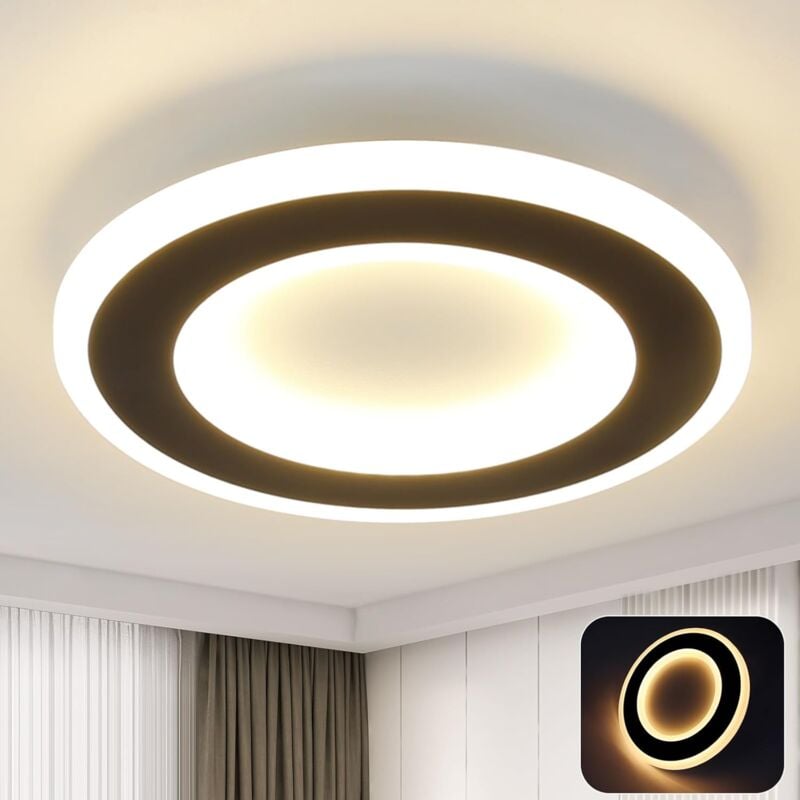 ZMH - Plafonnier led 20W, Moderne Rond Noir et Blanc 3000K Blanc chaud Lampe de Plafond 24cm Lampe de Salon pour cuisine Couloir Salon