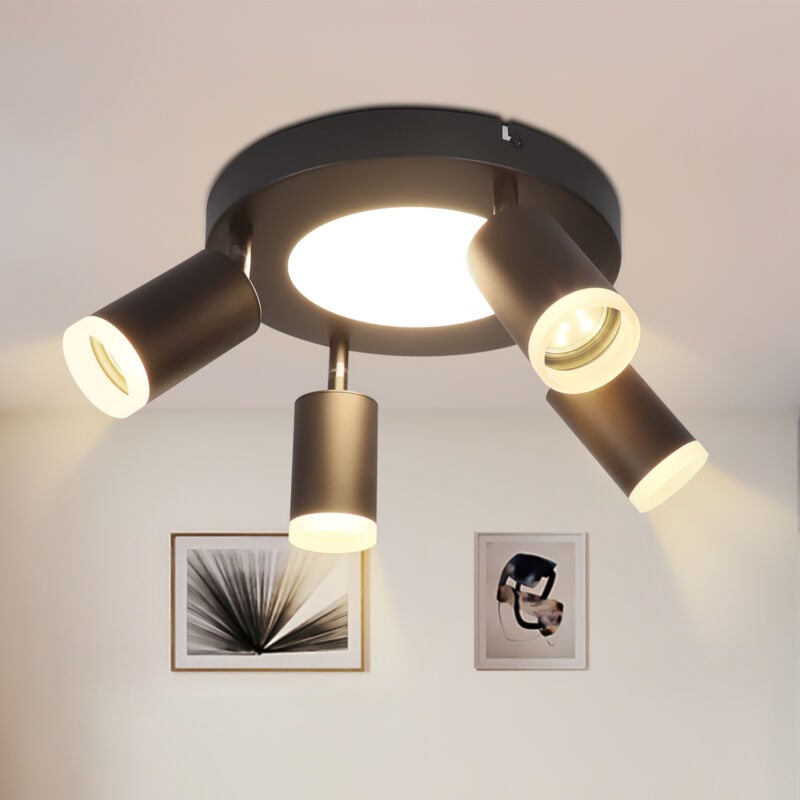 Plafonnier led 4 Ampoules Spot de Plafond GU10 - Lampe de Chambre 3000k Lampe de Cuisine Blanche 20W Spot de Plafond Orientable pour Salon Cuisine