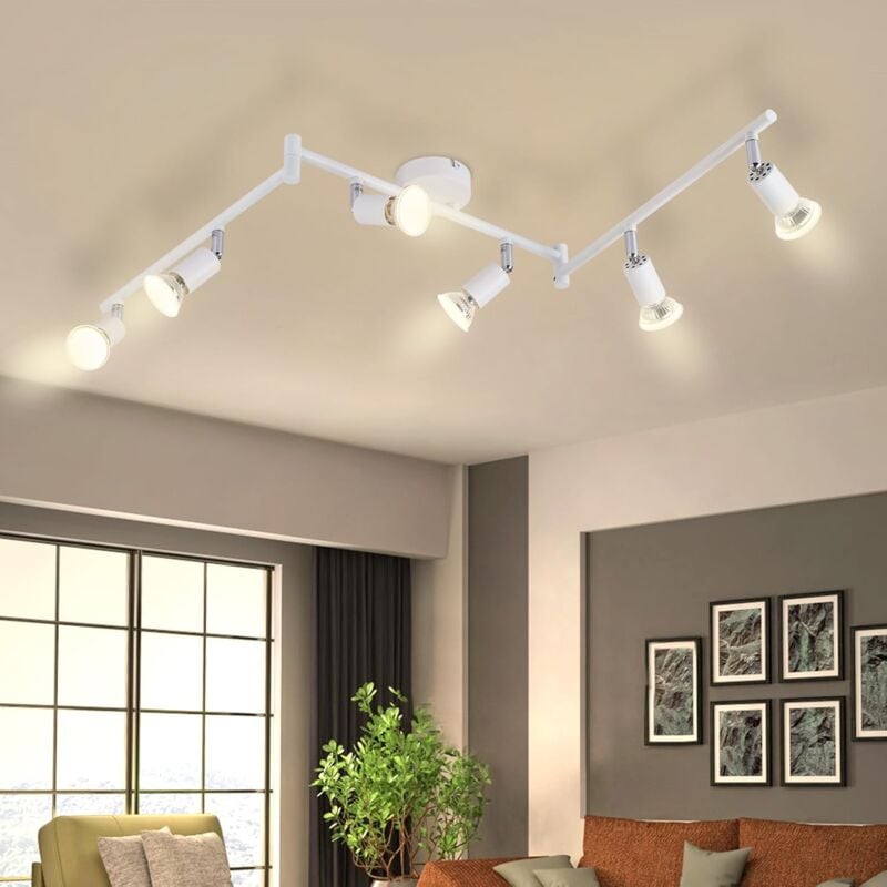 Plafonnier led 6 Ampoules Spots de Plafond - Plafonnier GU10 Spot de Plafond Blanc Orientable à 330°Lampe de Chambre Industrielle Salon sans Ampoule