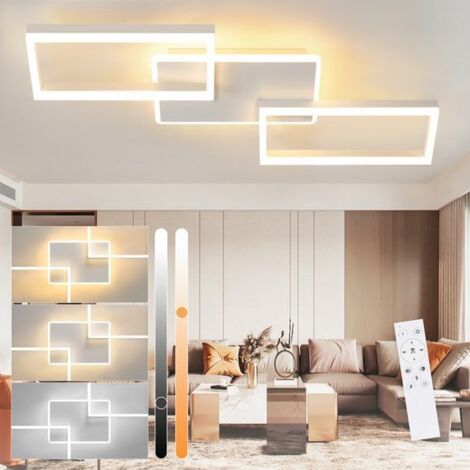 ZMH Plafonnier LED 80cm Blanc, dimmable avec télécommande, 63W, en métal, design moderne - Parfait pour salon, chambre, cuisine, salle à manger et bureau