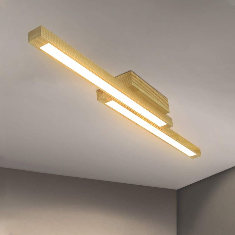 Plafonnier led bois 90 cm lampe de salon 3000 k blanc chaud led chambre à coucher au design moderne plafonnier intérieur à 2 flammes 24 watts 1920
