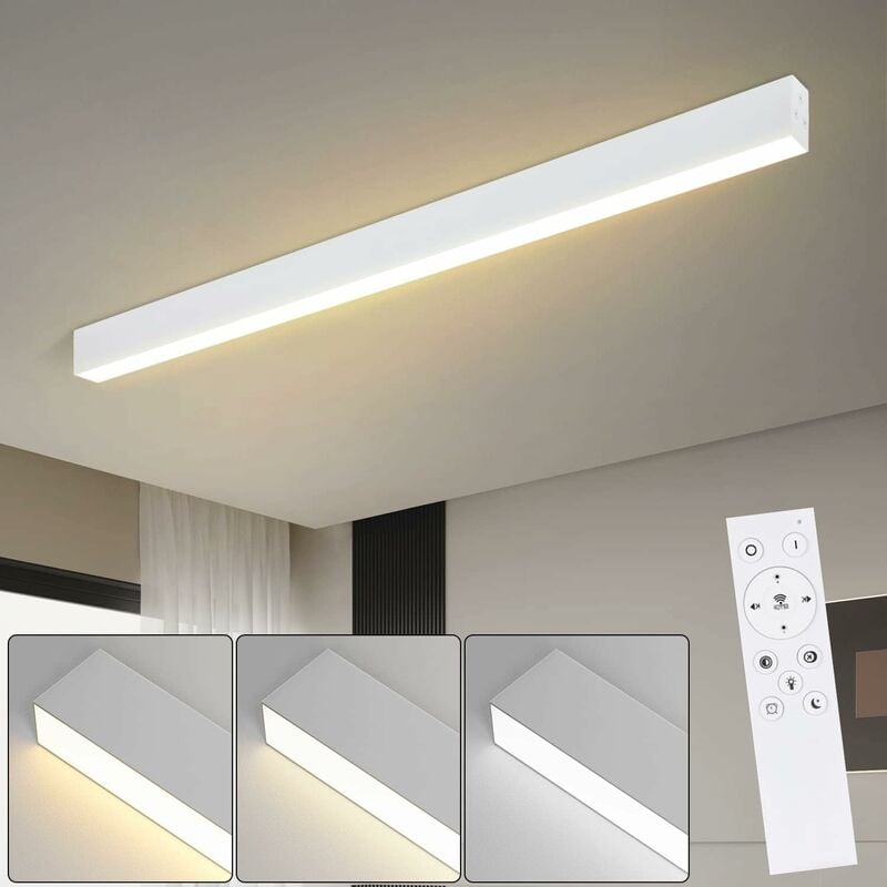 Plafonnier led Salon - 58W Moderne Chambre Blanc Plafonnier 100CM Long Lampe de Chambre Dimmable avec Télécommande Lampe de Salon pour Cuisine Bureau