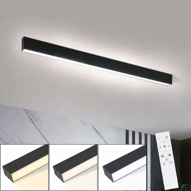 Plafonnier led Chambre à coucher - 44W Salon Noir Moderne Plafonnier 80CM Longue Lampe de Salon Dimmable avec télécommande Lampe de Bureau Plafond