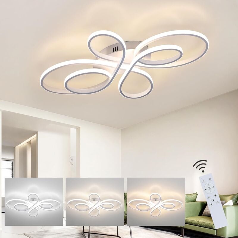 ZMH - led Plafonnier dimmable - Blanc moderne 66cm Lampe de plafond Design créatif 65W avec télécommande Lampe de salon pour chambre à coucher Bureau