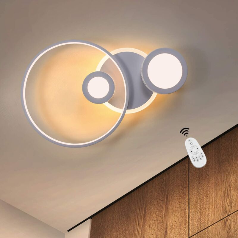 Plafonnier led dimmable avec télécommande Lampe de salon blanche 50W en métal et acrylique en anneau optique Design moderne pour chambre à coucher