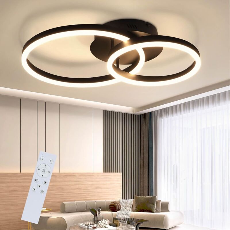 ZMH - Plafonnier led Dimmable Plafonnier Salon Noir Lampe de Salon Lampe de Chambre Moderne 46W 2 Anneaux pour Chambre Étude Bureau Cuisine Hôtel