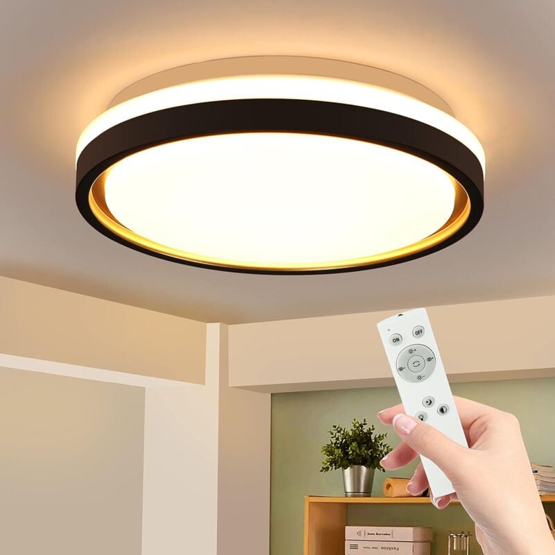 Plafonnier led dimmable salon - 18W Lampe de chambre ronde moderne 30cm éclairage de plafond avec télécommande pour chambre d'enfant cuisine salle à