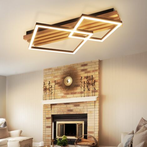 ZMH Plafonnier LED en bois réglable en intensité - 55 cm, 36 W, Anguleuse, Moderne, Design géométrique, Télécommande - Pour chambre, salon, cuisine, salle à manger, bureau