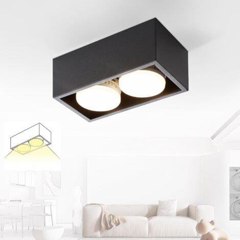 ZMH Plafonnier LED encastrable, noir, avec 2 spots, orientables, des spots de plafond carrés et plats, une lampe chaude GX53 de 10W, pour la cuisine,le couloir et le corridor, sans ampoule incluse.