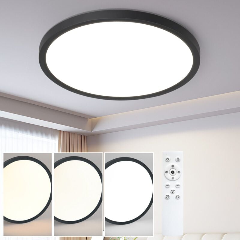 ZMH - Plafonnier led Lampe de Salle de Bain Dimmable - Diamètre 30 cm Noire Ronde Plate 24W Lampe de Cuisine Éclairage de Plafond Lampe de Chambre