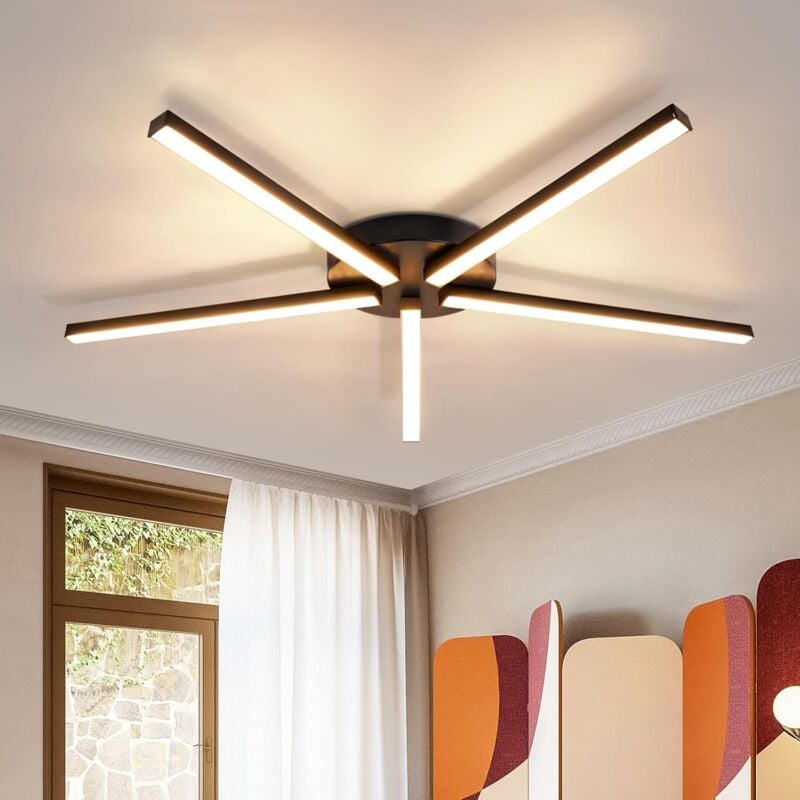 Plafonnier led Lampe de Salon Blanc Chaud - Plafonnier 24W Plafonnier Noir 64,2 cm Lampe de Chambre en métal 3000K pour Chambre Salon - ZMH