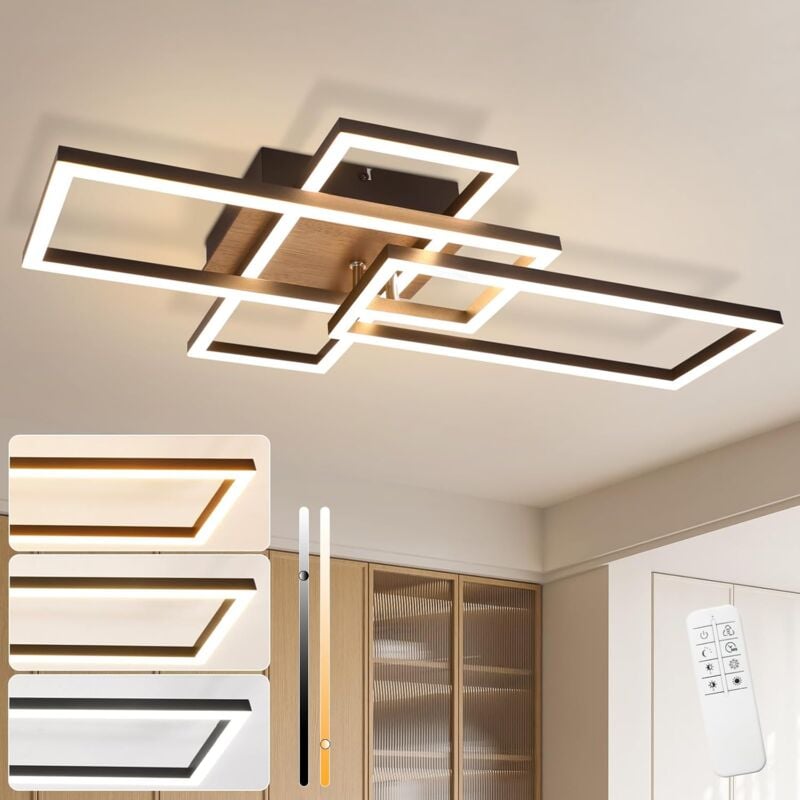 Plafonnier led Lampe de Salon Plafonnier - Plafonnier dimmable 64 cm Blanc avec Bois Lampe de Chambre Design 36 w Lampe de Cuisine Design