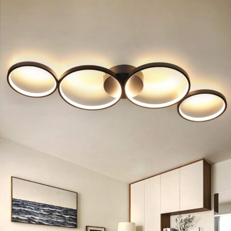 ZMH plafonnier LED moderne 4 flammes en anneau look 3000k plafonnier blanc chaud rond 37W intérieur aluminium noir lampe de salon pour chambre salon hall bureau bureau, 89cm