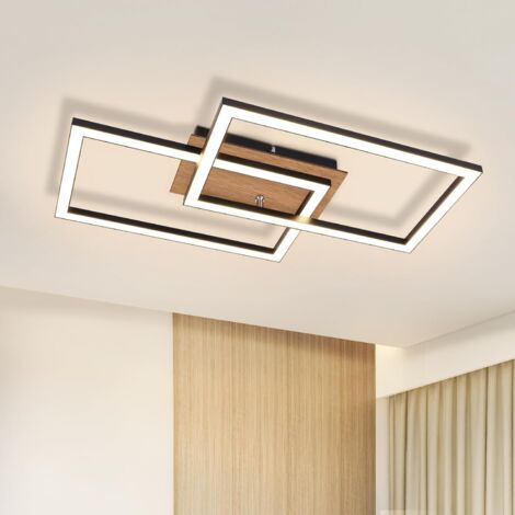 ZMH Plafonnier LED Moderne - Bois 3000K Blanc Chaud Lampe de Chambre Rectangle Noir 24W Lampe de Couloir pour Cuisine Salon Salle à manger Cuisine