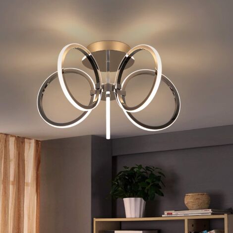 ZMH Plafonnier LED moderne, Chrome 37W 5 anneau créatif 3000K Blanc chaud Aluminium intérieur Lampe de Plafond pour Salon bureau de chambre coucher