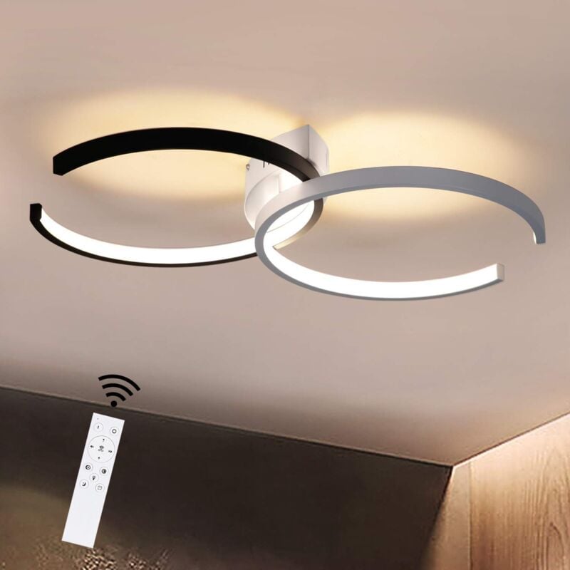 Plafonnier led Moderne Dimmable avec Télécommande Salon 37W Lumière Chambre à Coucher Noir Design Plafond pour Cuisine Couloir Bureau - ZMH