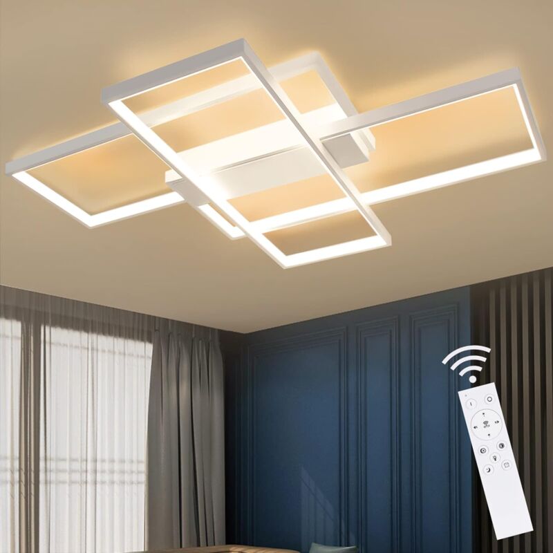 Plafonnier led Moderne - Grande Lampe de Salon Blanche Dimmable avec Télécommande Lampe de Chambre Géométrique 51W Éclairage de Plafond (100x70x8cm)