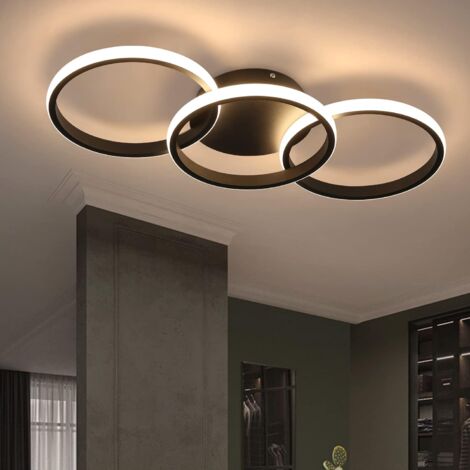 ZMH – Plafonnier LED noir moderne 3000K – Éclairage de plafond avec 3 anneaux – IP20 – 2880 LM pour salon, chambre, cuisine, salle à manger