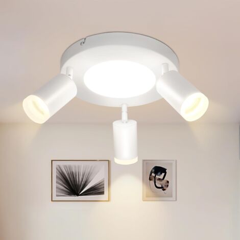 ZMH Plafonnier LED Plafonnier 3 Ampoules - Spot de Plafond Blanc Lampe de Salon Moderne 3000k GU10 20W Lampe de Couloir Pivotante Spot de Plafond Rond pour Chambre Cuisine Bureau