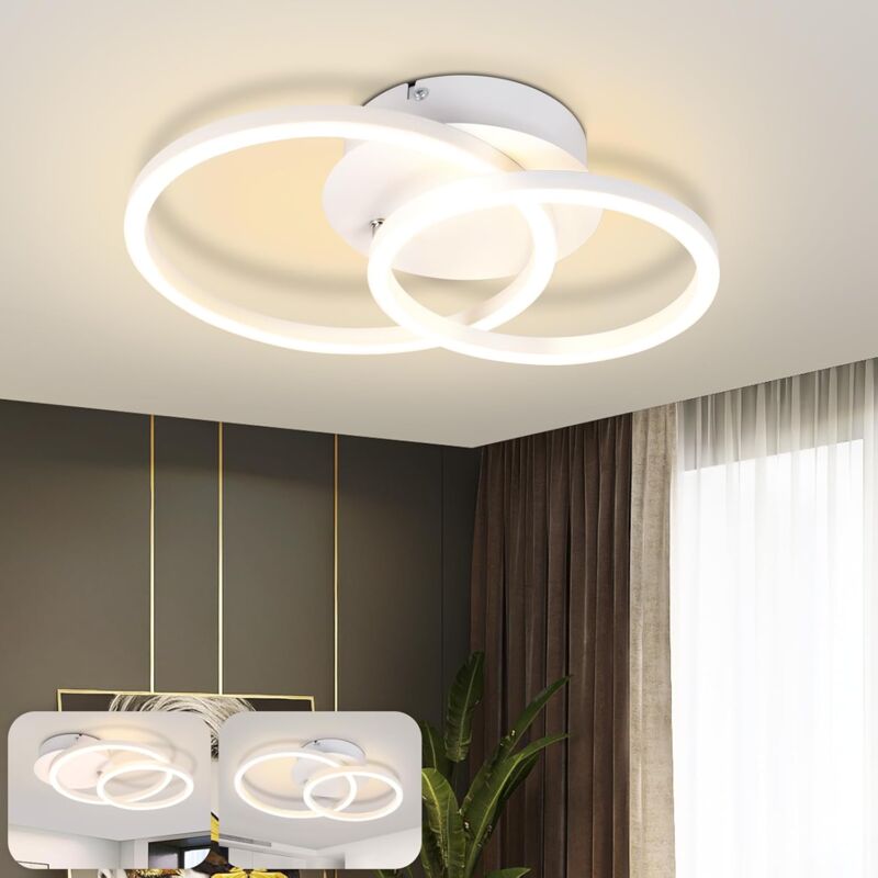 Plafonnier led Plafonnier Chambre - 2 Anneaux Blanc Lampe de Salon Rotative Lampe de Chambre Design Rond Moderne 24W 3000K Lampe de Cuisine Blanc