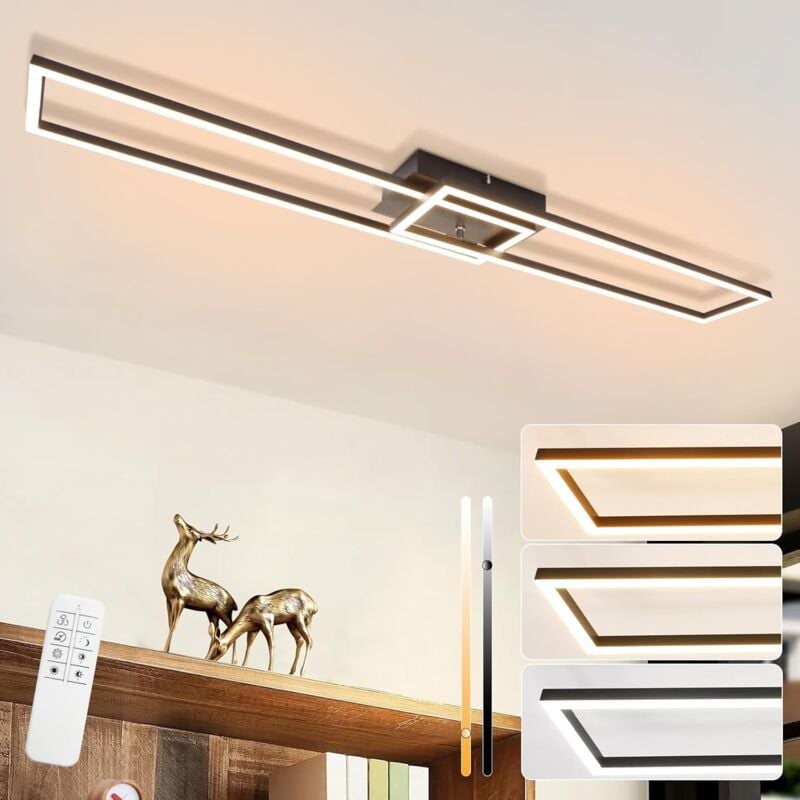 ZMH Plafonnier LED Plafonnier Chambre 2 Cadre Noir Éclairage de Plafond 102CM Lampe de Salon Moderne Dimmable avec Télécommande Lampe de Salle à