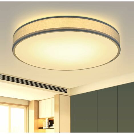 ZMH Plafonnier LED Plafonnier Chambre à coucher - Rond Tissu Chambre à coucher avec abat-jour en tissu Moderne Salon Lampe de cuisine pour salon Cuisine Couloir - Noir - 3000K - 30CM - 12W