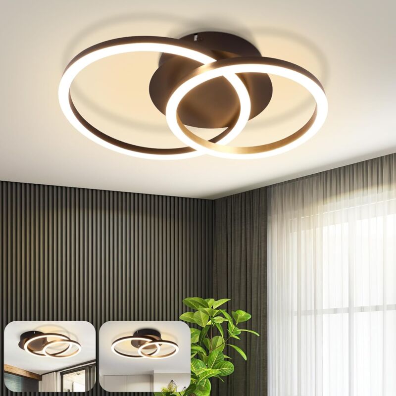 Plafonnier led Plafonnier de Chambre Moderne - Cuisine Noir 2 Anneaux Design Lampe de Salon 24W 3000K Blanc Chaud Lampe de Chambre Lampe de Cuisine