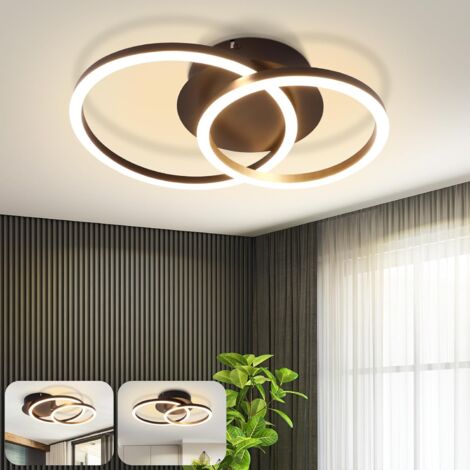 ZMH Plafonnier LED Plafonnier de Chambre Moderne - Cuisine Noir 2 Anneaux Design Lampe de Salon 24W 3000K Blanc Chaud Lampe de Chambre Lampe de Cuisine Ronde Rotative pour Salon Couloir