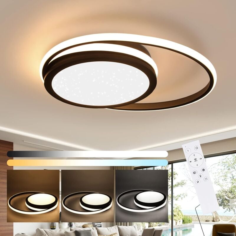 Plafonnier led Plafonnier Dimmable - Moderne 56W Rond Lampe de Salon avec Éclairage de Plafond Design Ciel Étoilé pour Chambre Étude Hôtel - Noir