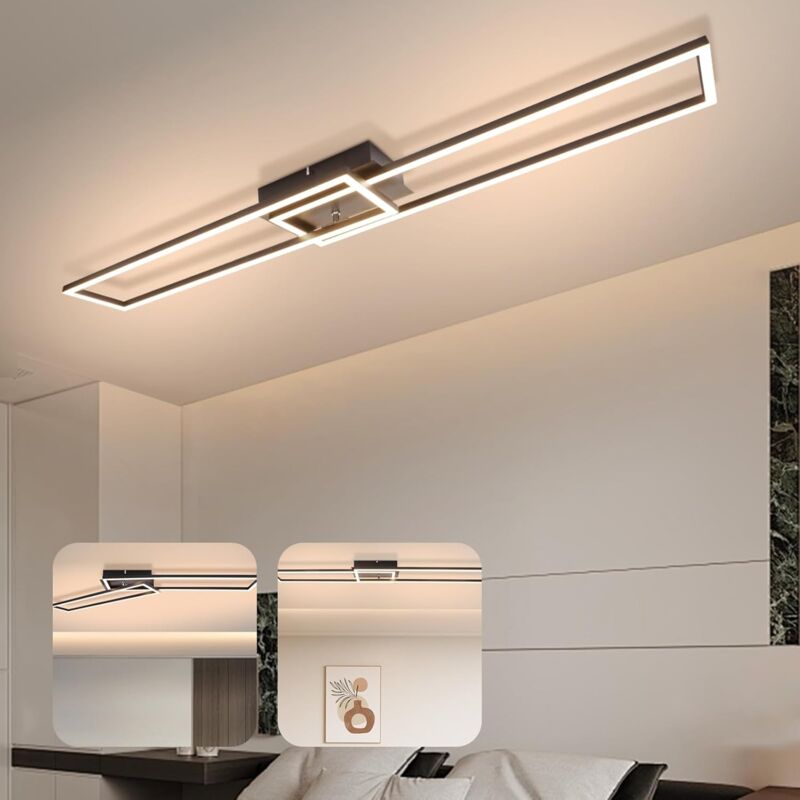 Plafonnier led Plafonnier Salon - 32W Blanc Chaud Lampe de Chambre Noir Lampe de Salon Moderne 3000K Lampe de Cuisine Lampe de Salle à Manger Design
