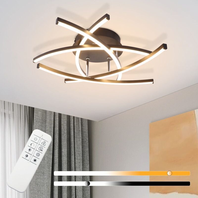 Plafonnier led Plafonnier Salon - 32W Dimmable Noir avec Télécommande Design Moderne Lampe de Salon Lampe de Chambre en Métal Plafonniers de Couloir