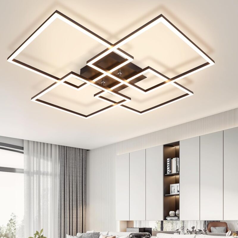 Plafonnier led Plafonnier Salon - 4 Lampe de Chambre à Coucher à Cadre Noir Lampe de Salon Moderne 32W 3000K Lampe de Cuisine Blanc Chaud Lampe de