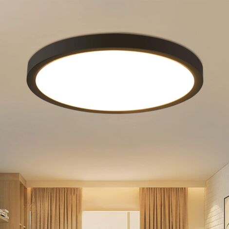 ZMH Plafonnier LED Plat - Ø22cm Lampe de salle de bain Blanc chaud 15W Eclairage de chambre IP44 Etanche Lampe de cuisine Noir Lampe de couloir Rond pour salle de bain Cuisine Couloir Balcon