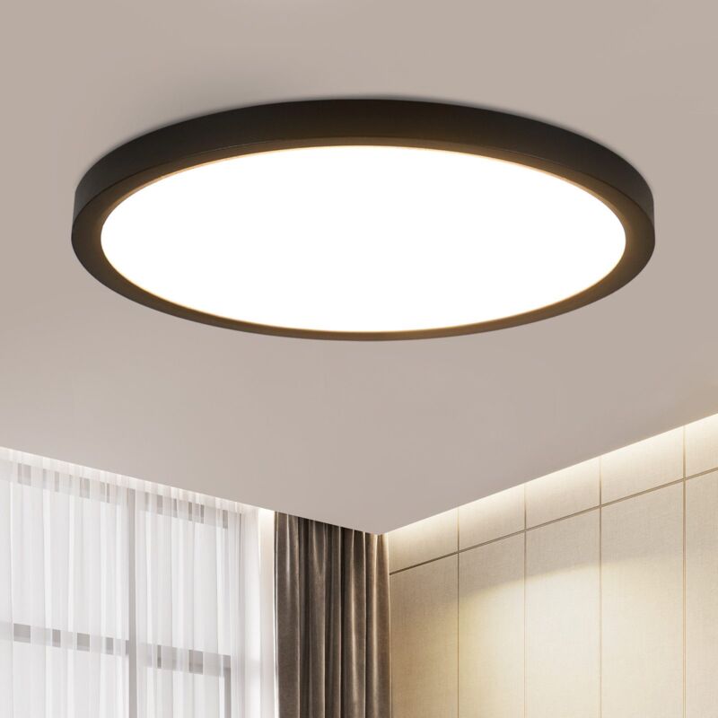 ZMH - Plafonnier led plate Ronde Noir - Petit modèle moderne 3000K blanc chaud 24W Lampe de plafond pour entrée, salon, chambre à coucher, cuisine