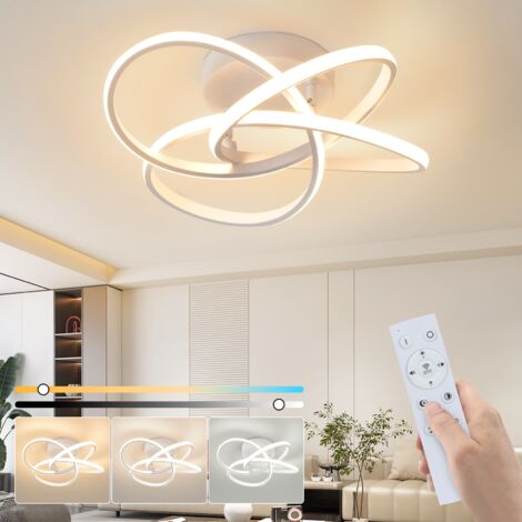 ZMH Plafonnier LED pour chambre à coucher, salon, bureau, chambre d'enfant, couloir - 46 W, Intensité variable avec télécommande, Design moderne à quatre feuilles, Lampe blanche (couloir)