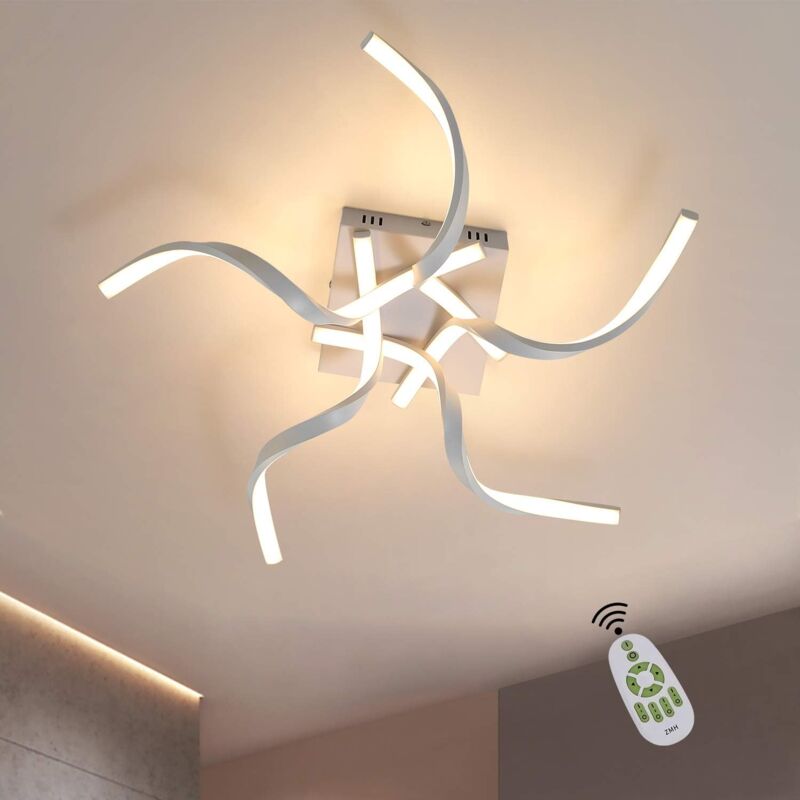 Plafonnier led pour salon - Blanc - Intensité variable - 48 w - 65 cm - Forme ondulée - Design moderne - Lampe de chambre à coucher, salon, cuisine,