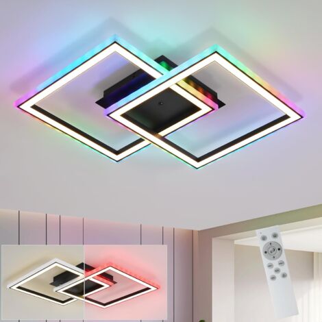 ZMH Plafonnier LED RGB - 35W, Lampe de Plafond Moderne Noir , dimmable par télécommande, CCT,  Changement de Couleur RVB, Éclairage de Plafond Géométrique
