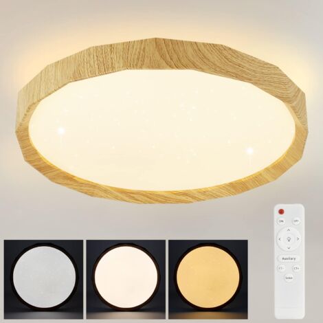 ZMH Plafonnier LED Salon - 43W Chambre à coucher Plafonnier Ø40cm Dimmable avec télécommande Lampe de salon Rond aspect bois pour couloir cuisine